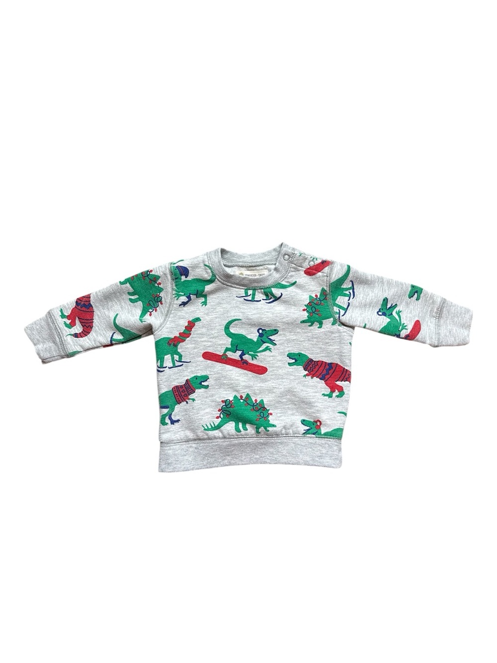 Tucker + Tate Baby Grey Sweatshirt with Green & Red Christmas Dinosaur Print 6m